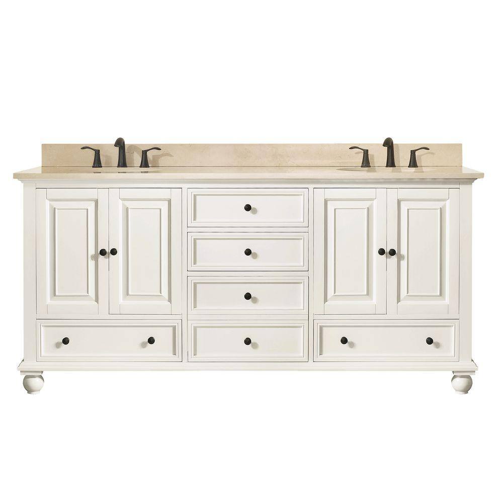 Reviews For Avanity Thompson 73 In W X 22 In D X 35 In H Vanity In French White With Marble Vanity Top In Galala Beige With Basin Thompson Vs72 Fw B The