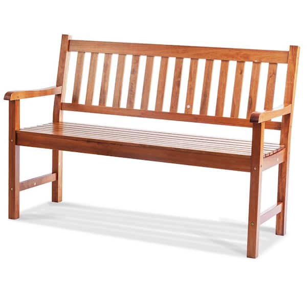 50 in. Outdoor Wood Garden Bench, Sturdy Patio Bench with Backrest and Armrests, 800 lbs. Load Capacity for Yard, Park
