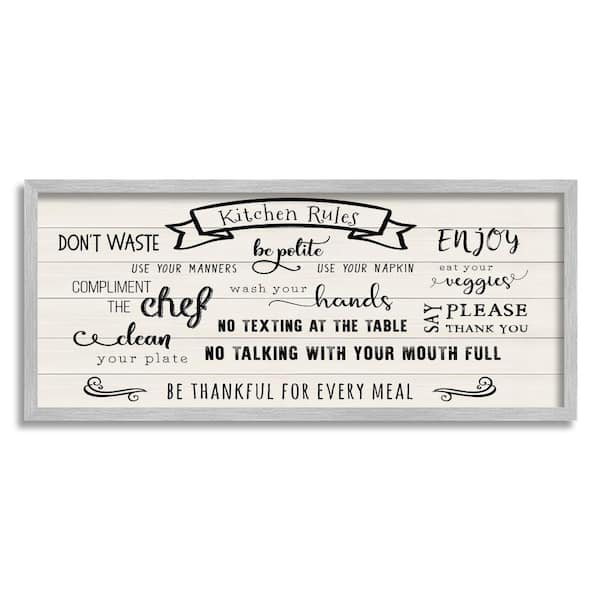 Stupell Industries Kitchen Rules List Family Motivational Phrases By CAD Designs Framed Print Nature Texturized Art 13 in. x 30 in.
