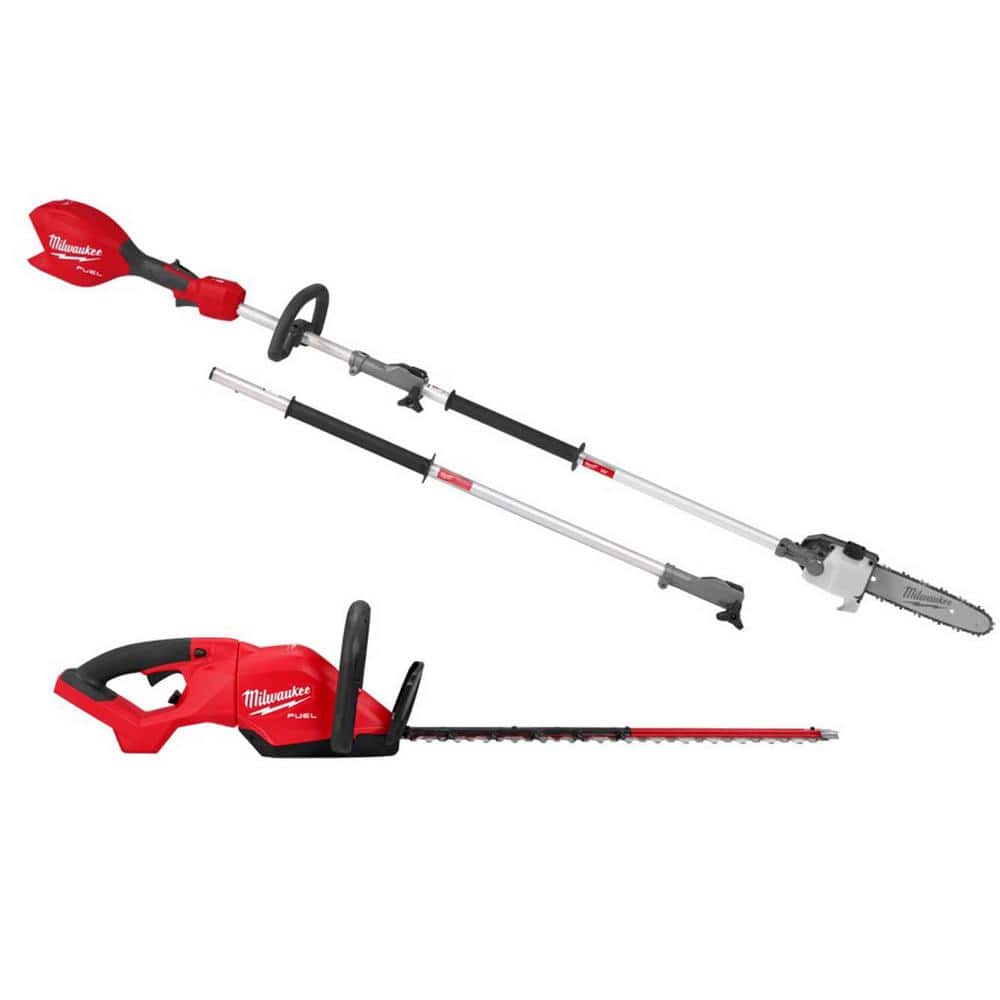 Milwaukee M18 FUEL 18V 10 in. Brushless Cordless Battery Powered QUIK-LOK Pole Saw w/ M18 FUEL 24 in. Hedge Trimmer