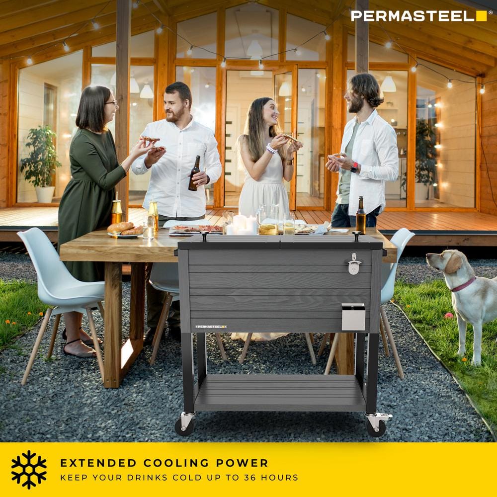 Permasteel 80-Quart Gray Woodgrain Rolling Patio Cooler with Wheels
