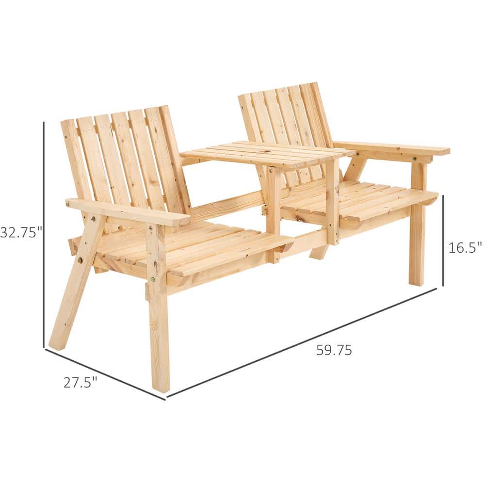 Natural Teak Wood Tete-a-Tete Garden Bench with Umbrella Hole