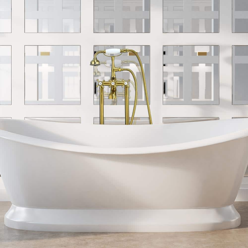 Brushed Gold Stainless Steel Freestanding Tub Faucet with Handshower