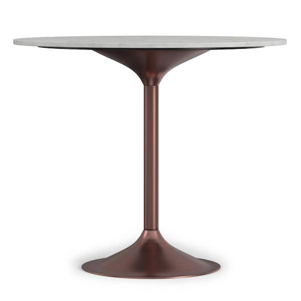 Osborne 36 in. Wide Genuine Marble/Iron Dining Table in White/Antique Copper