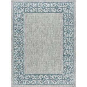 Veranda Border Teal 8 ft. x 10 ft. Indoor/Outdoor Area Rug