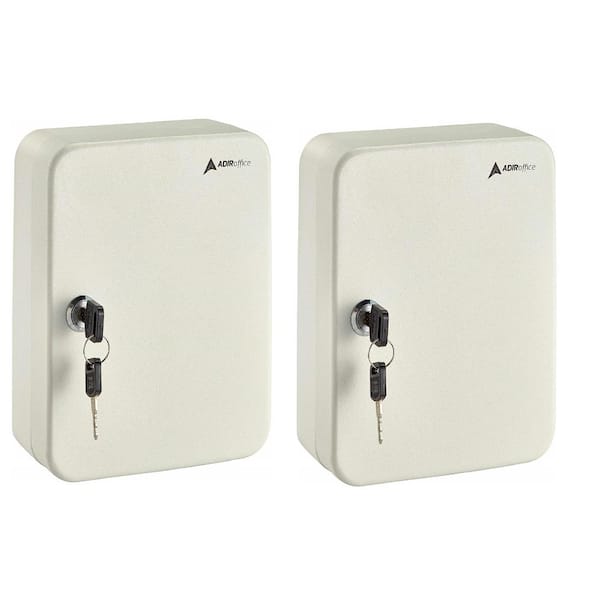 AdirOffice 48 Key Steel Secure Cabinet with Key Lock, White (2-Pack)