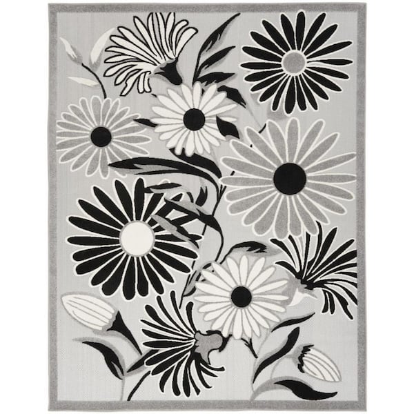 Black, White 8 ft. x 11 ft. Woven Polypropylene Rectangle Indoor/Outdoor Area Rug