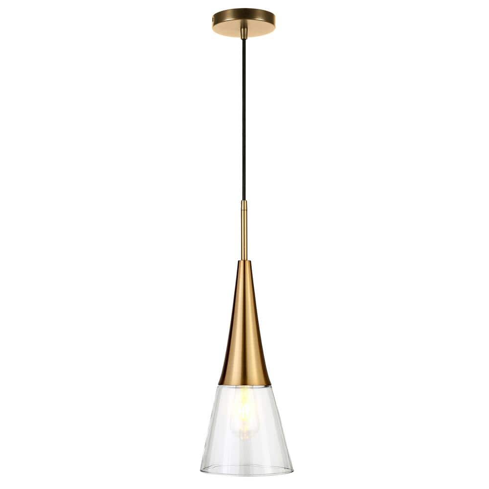 Myra Brushed Gold 16.75" Pendant with Clear Glass Drum Shade