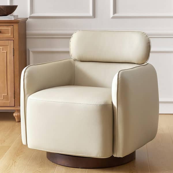 Pius White Modern Swivel Genuine Leather Chair with Adjustable Headrest