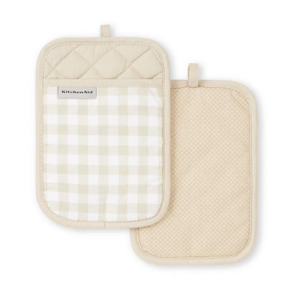 KitchenAid Gingham Cotton Matte Grey Oven Mitt Set (2-Pack