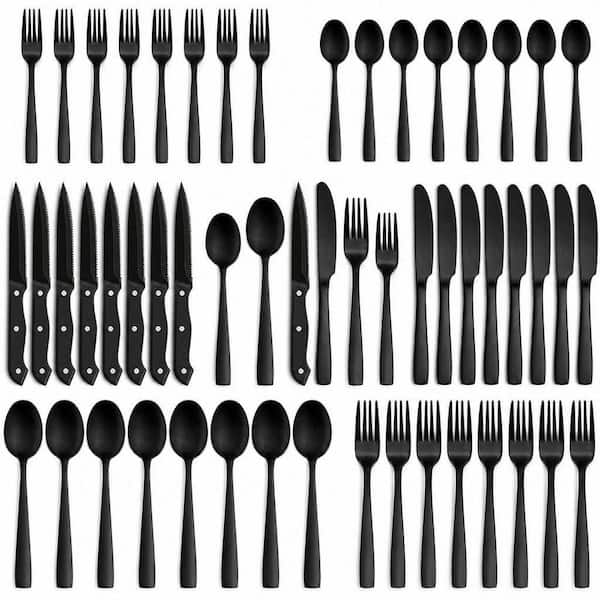 48-Piece Matte Black Flatware Set, Stainless Steel Kitchen Utensil Set, Modern Tableware Service for Dining