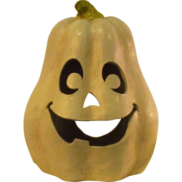 Merrily 15.5 in. H x 12.5 in. Dia Halloween Tabletop Jack-O-Lantern, Light Orange