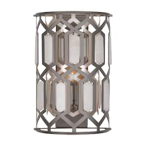 Hexly 1-Light 16 in. Bronze and Sultry Silver Wall Sconce with Crystal and Alabaster Accents