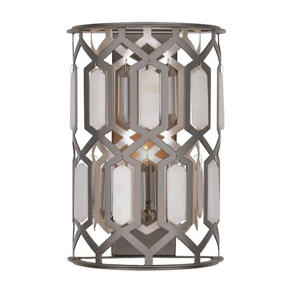 Minka Lavery Hexly 1-Light 16 in. Bronze and Sultry Silver Wall Sconce with Crystal and Alabaster Accents