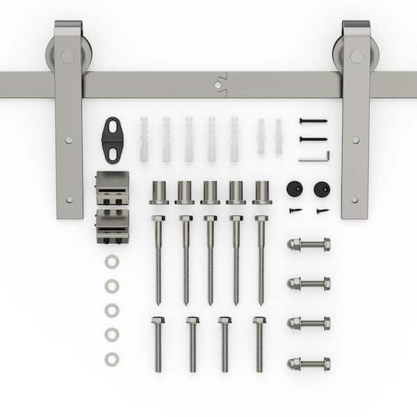 Boyel Living 6.6 ft./79 in. Brushed Nickel Sliding Barn Door Track and Hardware Kit with J-Shape Hanger For Single Door