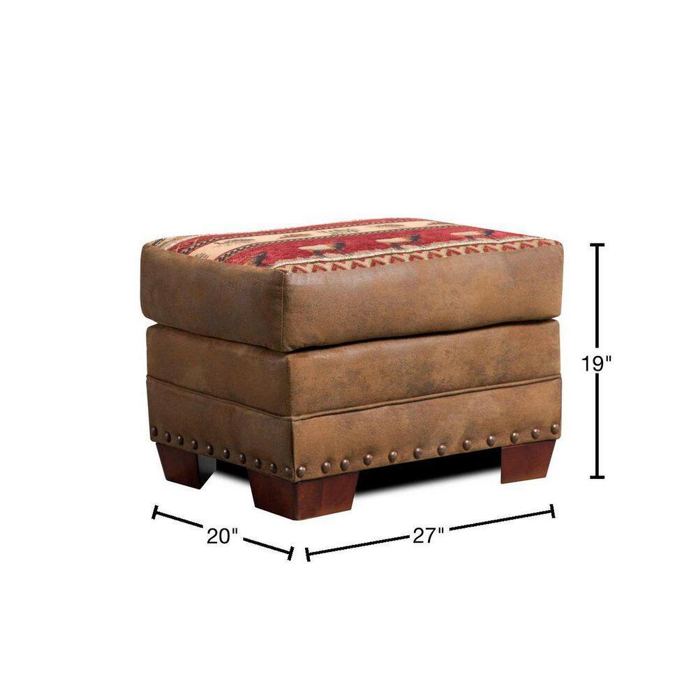 Sierra Lodge Brown Microfiber and Tapestry Ottoman