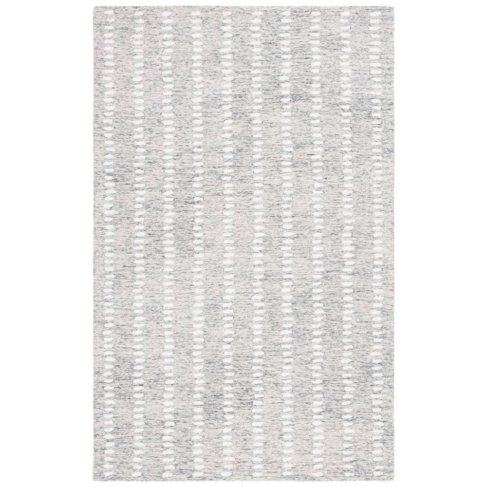 Gray and Ivory Wool Chenille Abstract 3' x 5' Area Rug