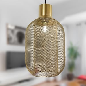 40-Watt 1-Light Gold Cylinder Shaded Pendant Light with Metal Shade