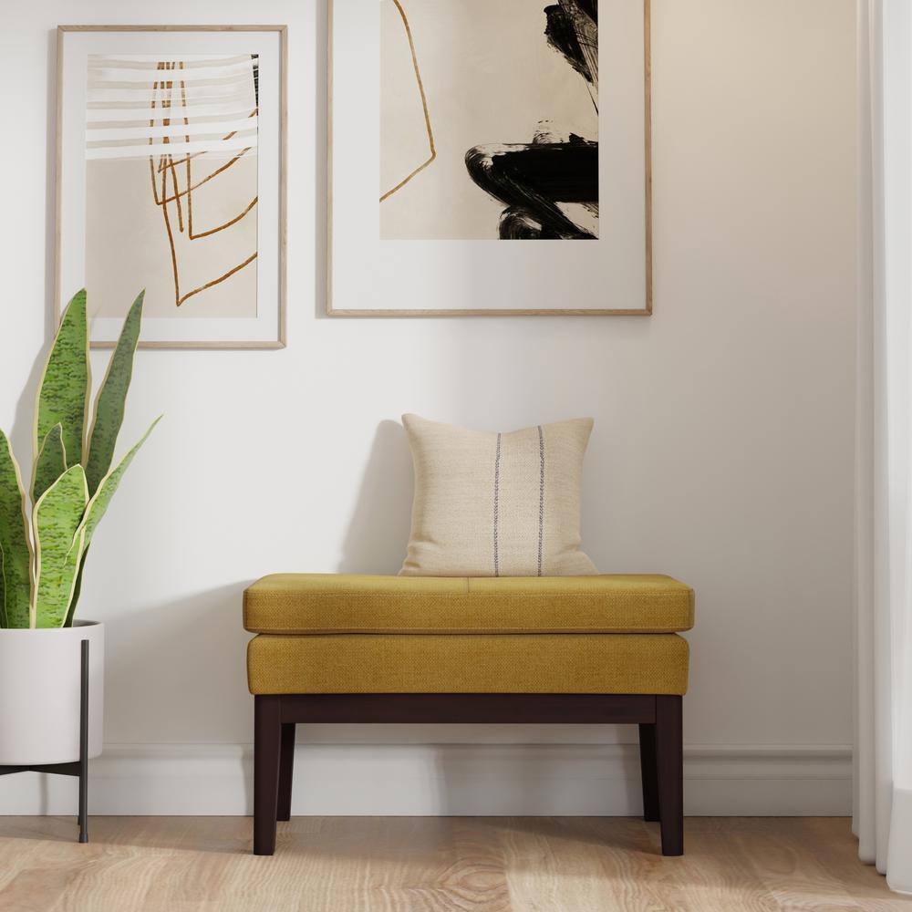 Carlson Marigold Linen Mid Century Ottoman Bench with Wood Frame