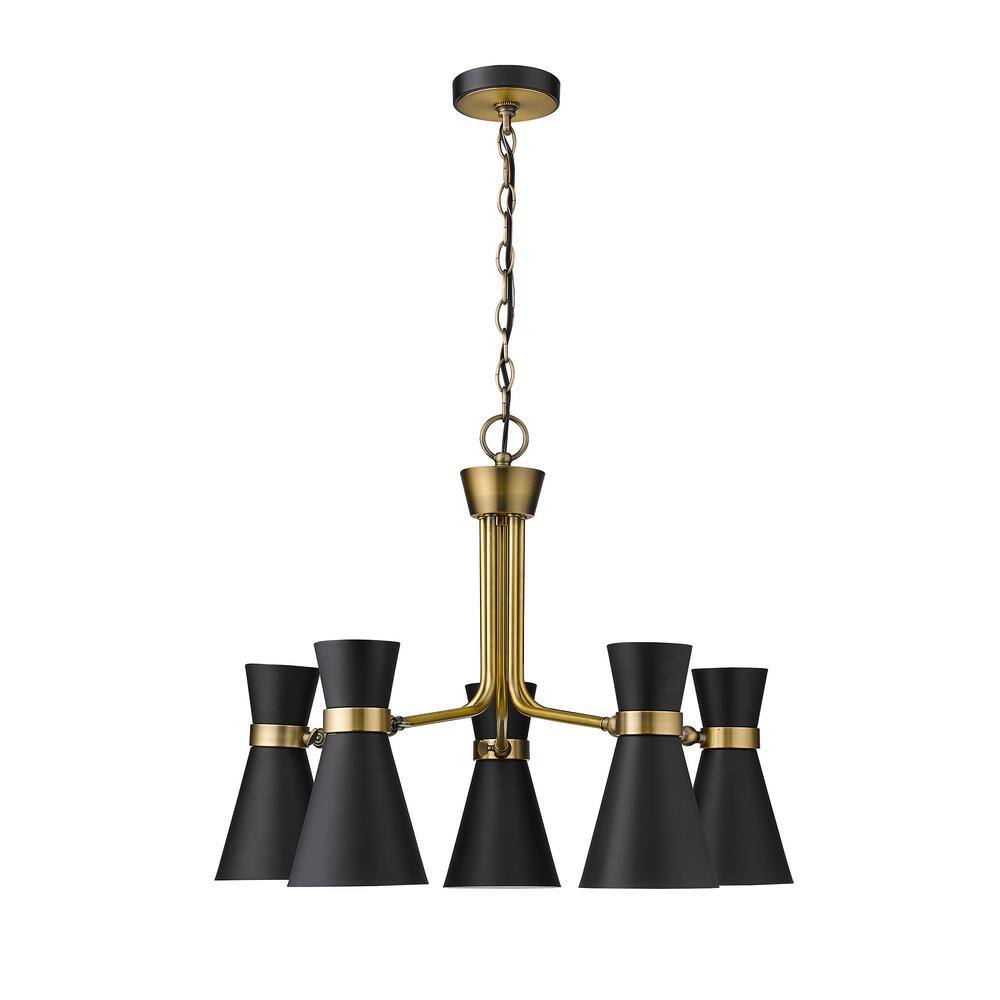 Matte Black and Brass 5-Light Steel Chandelier