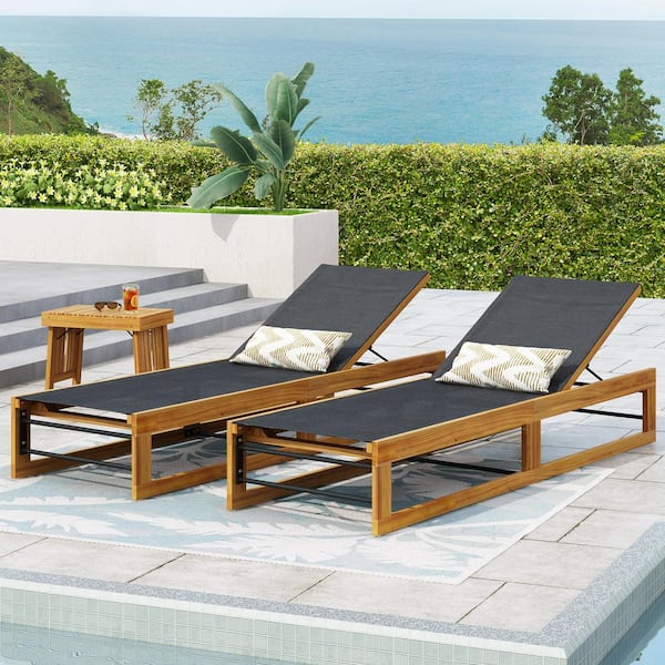 Unbranded 2-Piece Acacia Wood Outdoor Lounge Chair With Adjustable Back for Garden Patio Backyard Pool, Teak Color