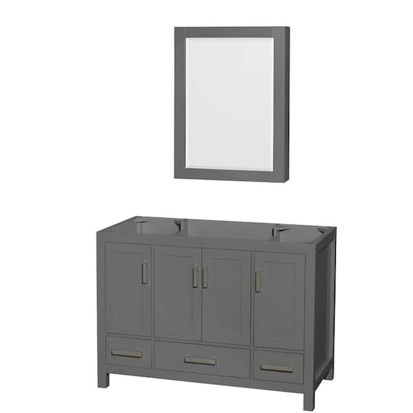 Wyndham Collection Sheffield 47 in. W x 21.5 in. D x 34.25 in. H Single Bath Vanity Cabinet without Top in Dark Gray with MC Mirror
