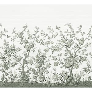 Forest Chinoiserie Sage Green Flowers Wall Mural Sample