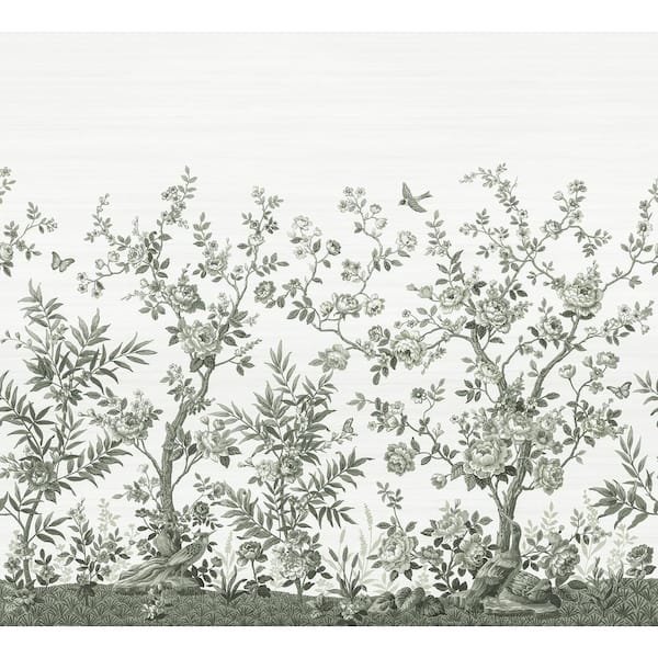 REMIX WALLS Forest Chinoiserie Sage Green Flowers Wall Mural Sample