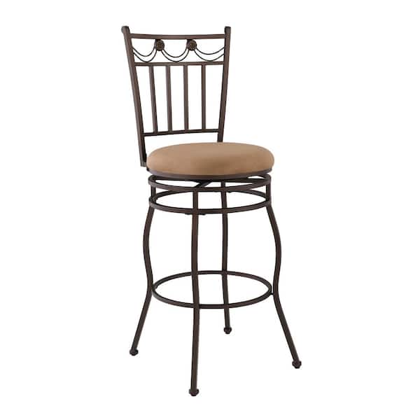 Linon Home Decor Enzo 30 in. Bronze Barstool with Brown Upholstered Seating