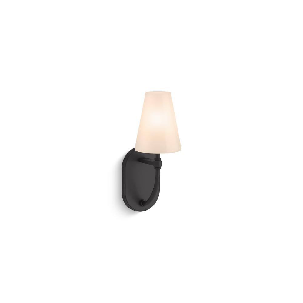 Matte Black Direct Wired Electric Wall Sconce with Milk Glass Shade