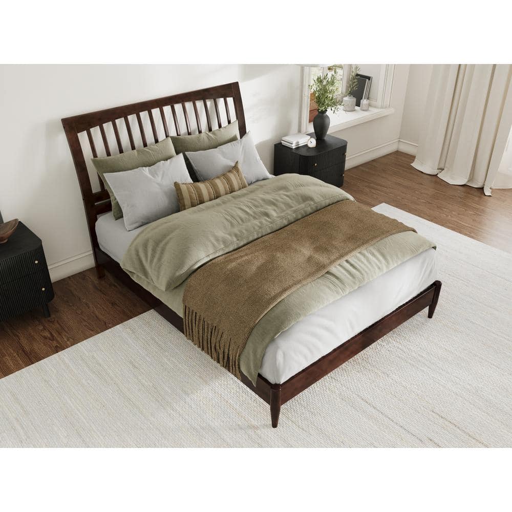 Orleans Queen Walnut Wood Low Profile Sleigh Platform Bed