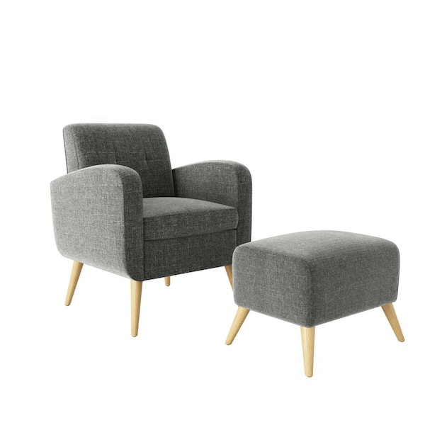 Handy Living Metro Charcoal Gray Textured Linen-like Fabric Arm Chair and Ottoman Set