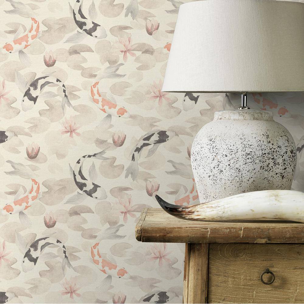 Nobu Beige and Pink Koi Fish 3D Vinyl Wallpaper