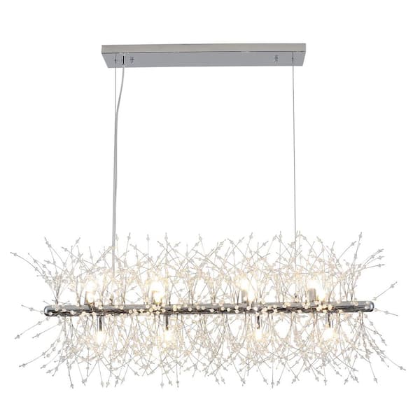 12-Light Chrome Empire Hanging Linear Chandelier Lighting Blowball Crystal Island Chandelier for Kitchen Island