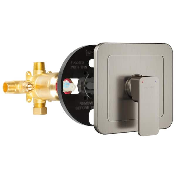 PULSE Showerspas Tru-Temp 1-Handle Pressure Balanced 1/2 in. Rough-In Valve Trim Kit in Brushed Nickel (Valve Included)