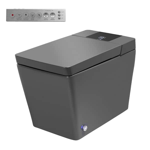 Rectangular Smart Bidet Toilet 1.28 GPF in Grey with Auto Flush, Remote Control, Foot Sensor, Night Light, Heating
