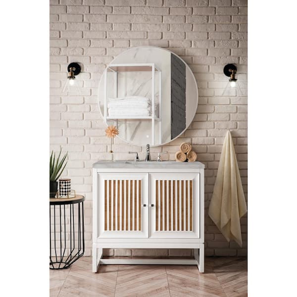 Athens 36.0 in. W x 23.5 in. D x 34.5 in. H Single Bathroom Vanity Glossy White and Victorian Silver Quartz Top