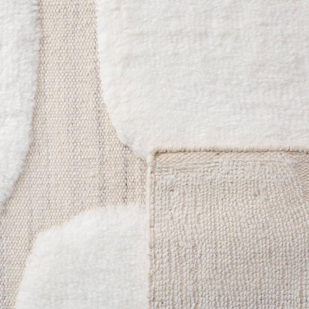 Ivory/Beige Hand-Knotted Wool Geometric Shag Rug, 4'x6'
