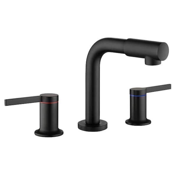 AIMADI 8 in. Widespread Double Handle Bathroom Faucet with Swivel Spout 3-Hole Brass Bathroom Basin Taps in Matte Black