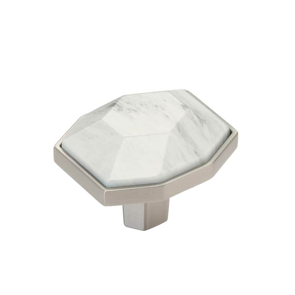 Carrione 1-5/8 in. (41mm) Length Marble White/Satin Nickel Modern Geometric Cabinet Knob price history on PriceWatchPro