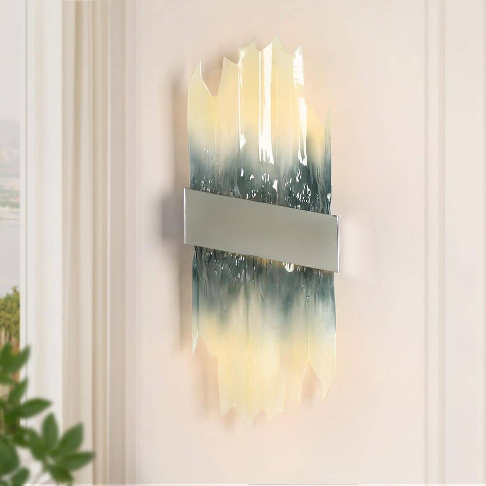 Modern 9.1 in. Chrome LED Wall Sconce 1-Light Contemporary Indoor Accent Fixture with Teal and Ivory Resin Shade price history on PriceWatchPro