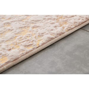 Lily Luxury Beige Gilded 5 ft. x 7 ft. Chinchilla Faux Fur Rectangular Area Rug