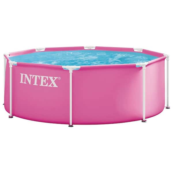 8 ft. x 30 in. Pink Metal Frame Round Above Ground Swimming Pool, Pool Only, 30 in. Depth
