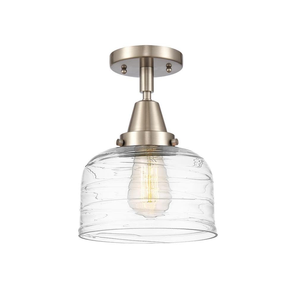 Caden Bell 10" Clear Deco Swirl Glass & Satin Nickel Flush Mount