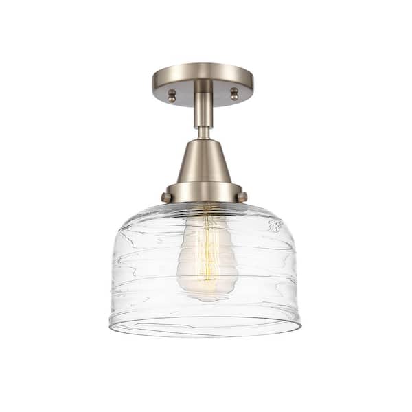 Innovations Bell 8 in. 1-Light Brushed Satin Nickel, Clear Deco Swirl Flush Mount with Clear Deco Swirl Glass Shade
