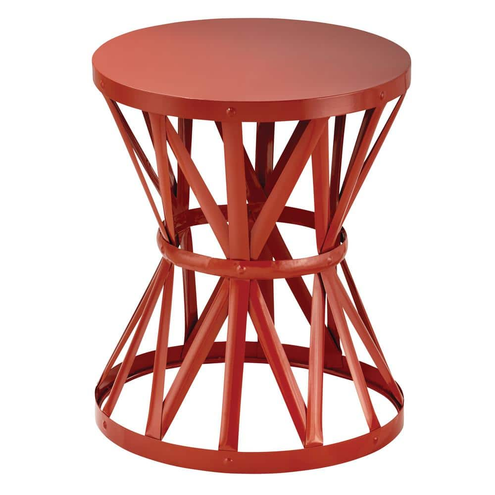 Hampton Bay 18.9 in. Chili Red Round Metal Outdoor Patio Garden Stool