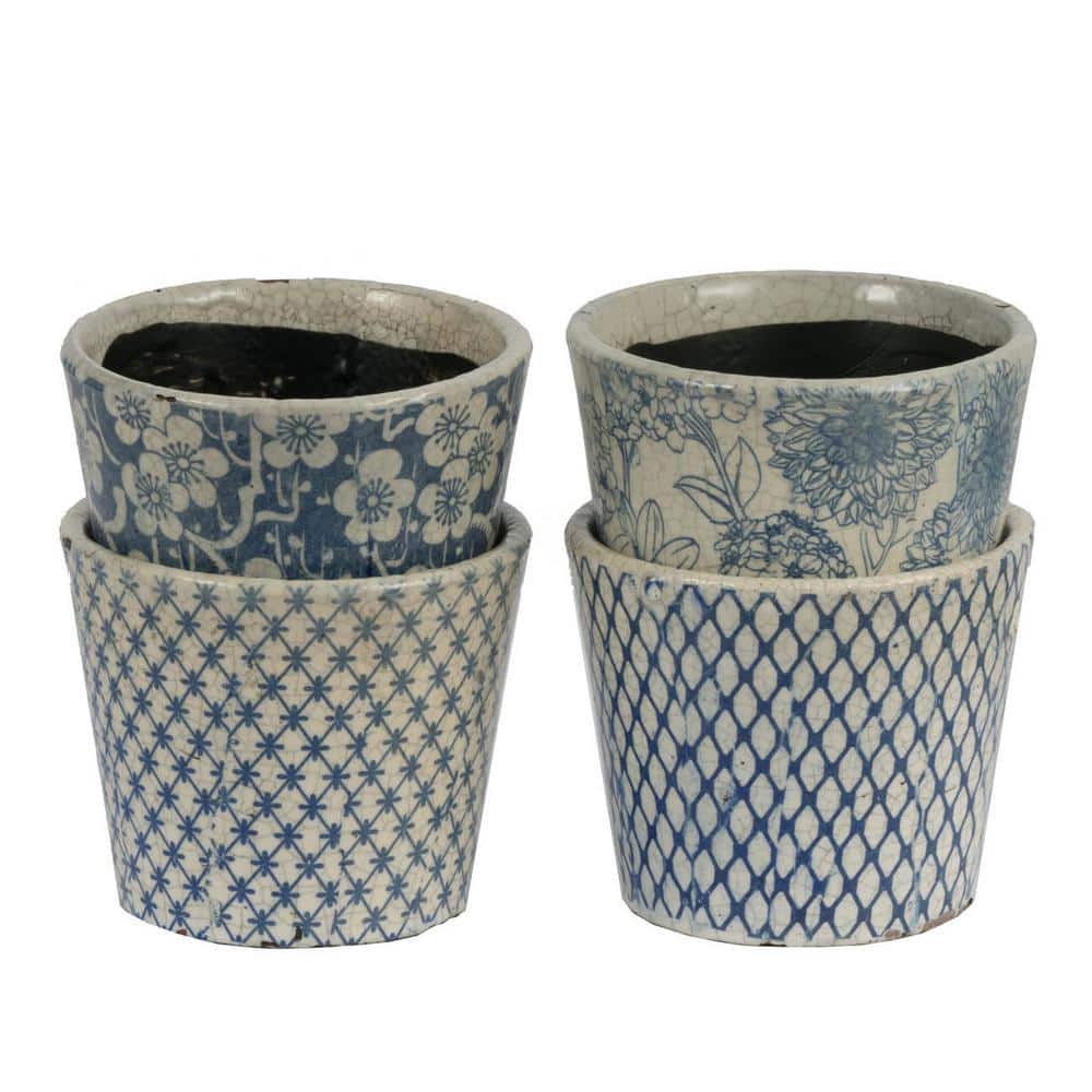 Charlotte Distressed Blue Terracotta Planter Set