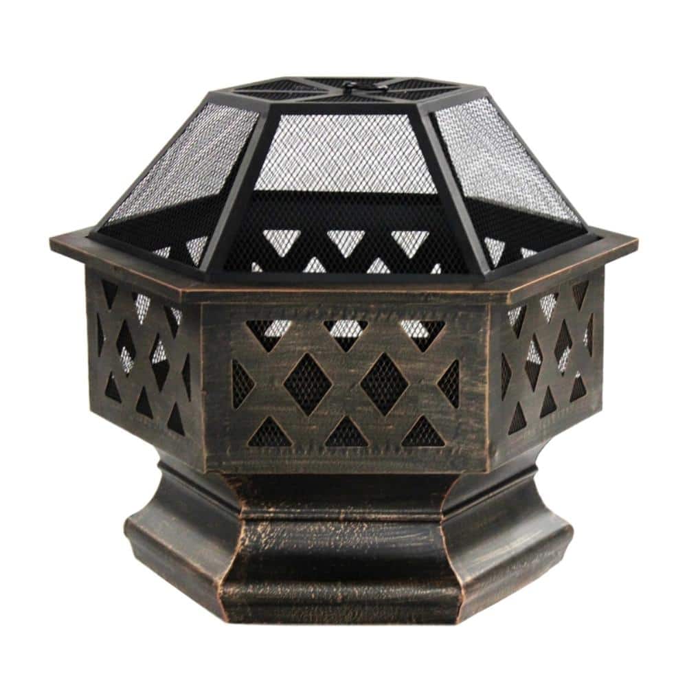 Hexagon Wood And Coal Steel Fire Pit, Hexagon Metal Fire Pit
