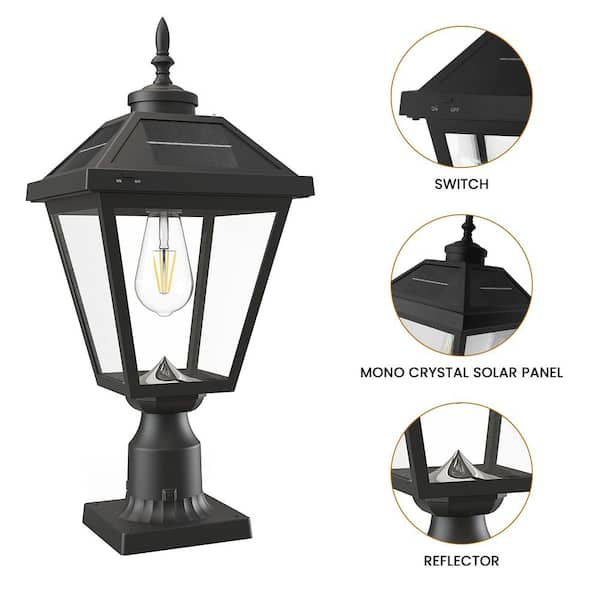 Cedar Hill 22 in. 1-Light Black Cast Aluminum Dusk to Dawn Solar