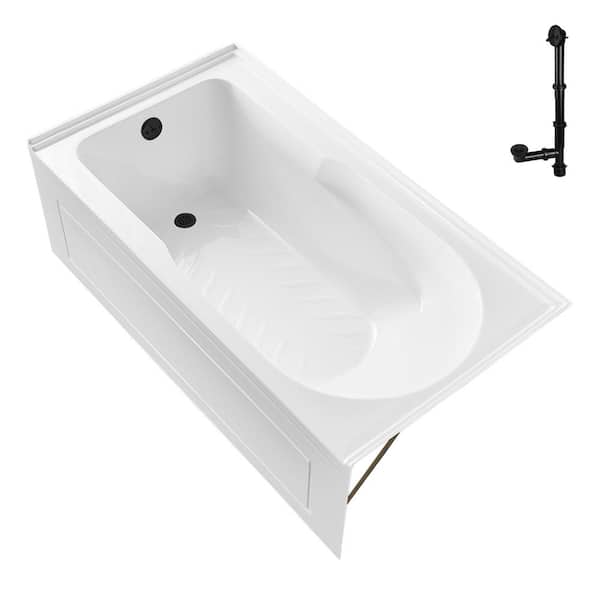 GA-308-18-BL 60 in. x 32 in. Acrylic Soaking Alcove Bathtub in Glossy White with Left-Hand Drain in Matte Black